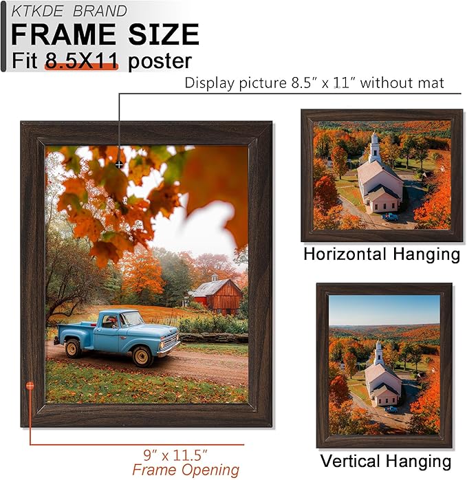 KTKDE 8.5x11 Picture Frame Set of 3,Certificate Frame Walnut with Clear Plexiglass, 8.5 by 11 Picture Diploma Document Degree Frames for Wall and Tabletop,best gift