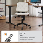 Small Home Office Chair - Armless Mid Back Desk Chair with 360° Swivel and Wheels, PU Upholstered Height Adjustable Modern Walnut Computer Chair for Home, Office Meeting Room - White