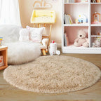 3'x3' Beige Round Rug for Bedroom, Ultra Soft Fluffy Circle Rug for Kids Girls Boys Room, Cute Small Shag Rugs for Living Room Playroom Tent Castle Home Decor Rug