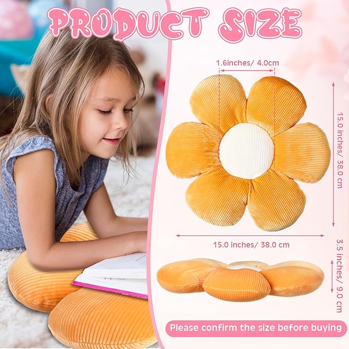 Reginary 4 Pcs Flower Floor Pillows Cute Plush Flower Throw Pillows Daisy Floor Seat Cushion Chair Pads for Back to School First Day of School for Sofa Couch Bed Decor(15 Inch,Bright Color)