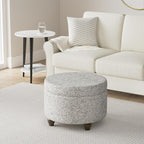 Homepop Home Decor | Upholstered Round Storage Ottoman | Ottoman with Storage for Living Room & Bedroom, Gray Floral