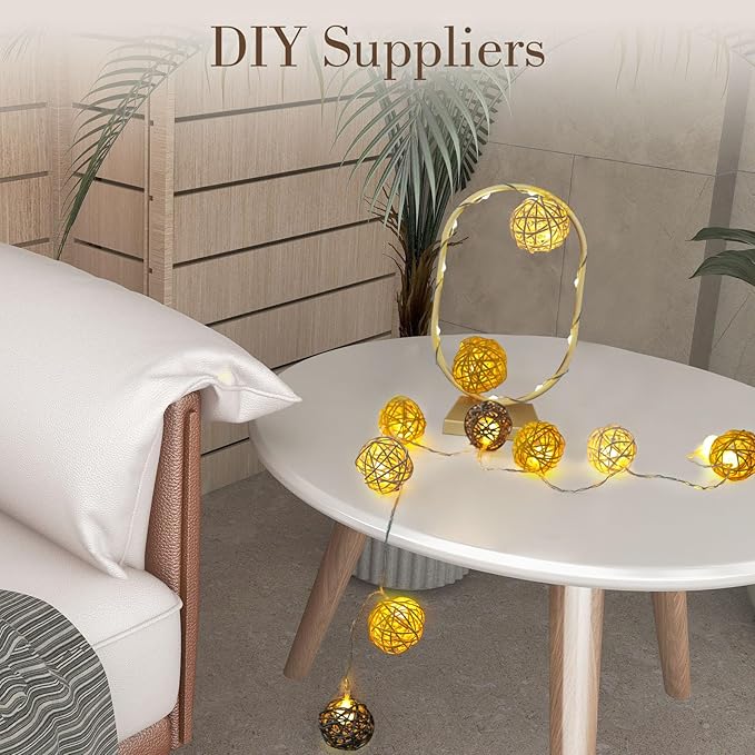 DomeStar 24PCS Yellow Decorative Balls for Bowl Centerpiece, 2 Inch Rattan Bowl Fillers - Wicker Twig Orbs Spheres for Yellow Kitchen Home Decor Vase Table Scatters