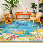 5x7 Ocean Rug for Kids Room – Large Play Mat with Beach Wave Whale & Mermaid, Washable Non Slip Learning Carpet for Toddlers, Bedroom or Playroom Décor