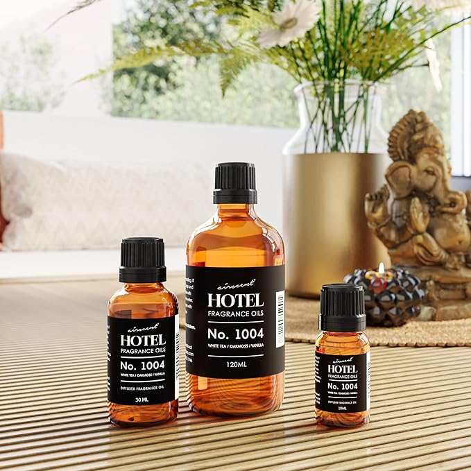 AirScent Hotel Diffuser Oil No. 1004 - White Tea, Oakmoss and Vanilla - Premium Fragrance Oil for Ultrasonic and Waterless Diffusers and Crafting - 120 mL, 4 fl oz Glass Bottle