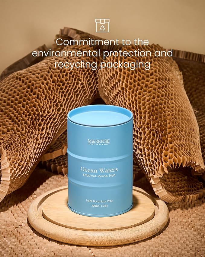 M&SENSE Ocean Waters Scented Candles Summer Soy Candle,Beach Candle for Stress Relief Meditation Relaxing, Housewarming Gifts for Women Men, 11.3oz 70 Hour Long Burning