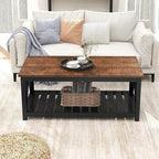 ChooChoo Black Coffee Table, Rustic Vintage Table with Shelf for Living Room, 40 Inch
