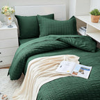 HYMOKEGE Emerald Green Twin XL Comforter Set Seersucker 5 Pieces, All Season Luxury Bed in a Bag for Bedroom, Bedding Set with Comforter, Sheets, Pillowcase & Sham