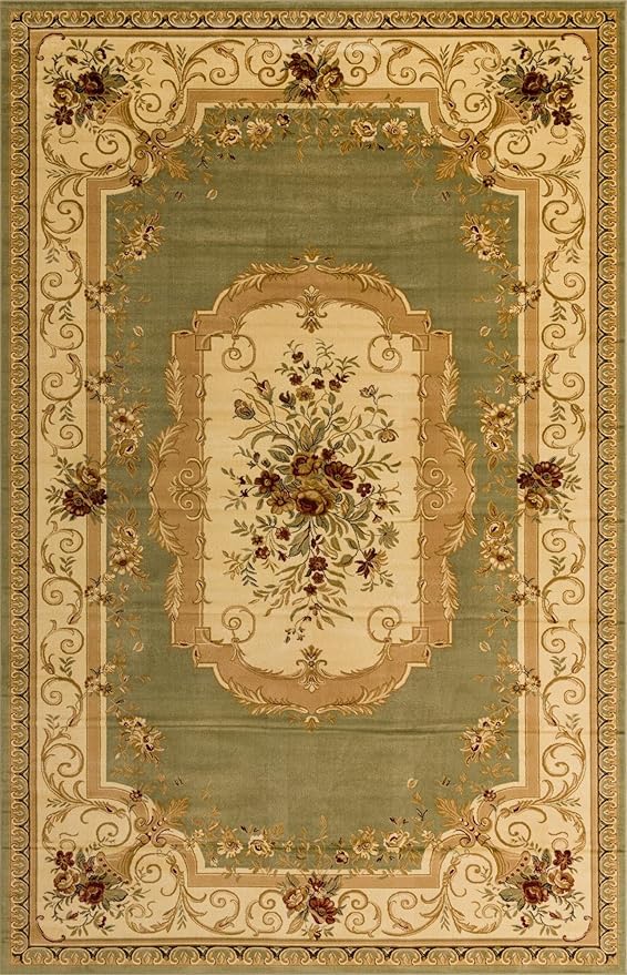Rugs.com Chateau Collection Rug – 10' x 16' Green Medium Rug Perfect for Living Rooms, Large Dining Rooms, Open Floorplans