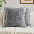 FUTEI Grey White Decorative Throw Pillow Covers 18x18 Inch Set of 2,Soft Faux Raccoon Fur Textured Cushion Case,Modern Home Luxurious Decor for Couch Bed Living Room