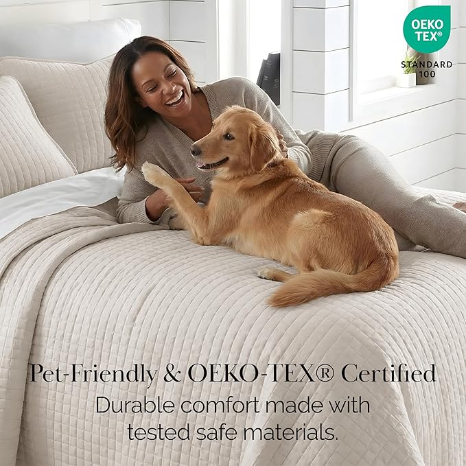 Southshore Fine Living, Inc. Twin Quilt Bedding Set, Soft Brushed Microfiber XL Twin Bedspread Coverlet, Stain & Pet Hair Resistant Bedding, XL Bedspread with Matching Pillow Sham, Natural Beige