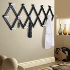 Dseap Accordian Wall Hanger: Wooden Coat Rack Wall Mounted, Hat Racks for Baseball Caps, Mug Rack, 16 Peg Hooks, Black & White