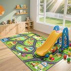 Farmyard Adventure Play Rugs, Educational and Fun Farm Car Rug Play Mat for Kids, 60"x36" Non-Slip Playmat with Barns, Animals & Crops for Imaginative Play, Nursery, Playroom and Classroom