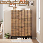 Nicetree Shoe Cabinet, Narrow Shoe Organizer with 3 Flip Drawers, Fluted Accent Shoe Rack Cabinet, Shoe Cabinet with 3-Tier Adjustable Shelves