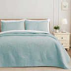 Exclusivo Mezcla Twin Quilt Bedding Set, Lightweight Aqua Blue Quilts Twin Size for All Seasons, Soft Microfiber Bedspreads Coverlets Bed Cover with Leaf Pattern, 2 Piece