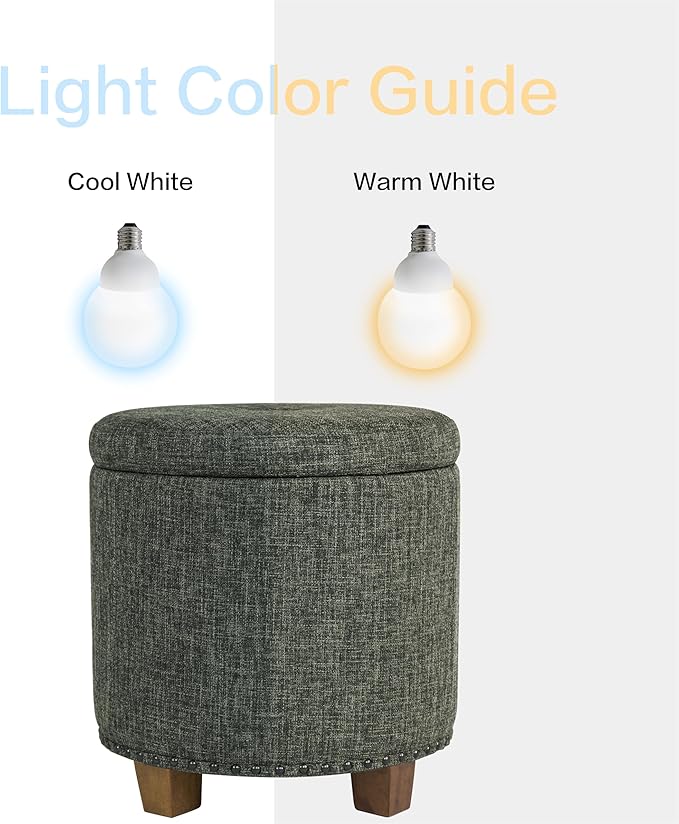 Homepop Home Decor | Upholstered Round Storage Ottoman with Nailheads| Ottoman with Storage for Living Room & Bedroom, Green Clover Fabric
