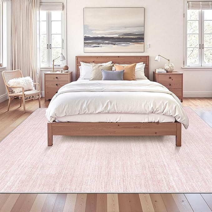 Art&Tuft Washable Rugs 5x7, Low Pile Area Rugs for Living Room - Non Slip and Stain Resistant Soft Thin 5x7 Rug for Bedroom, Dining Room, Kitchen, Office, Lightpink