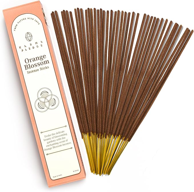 Orange Blossom Incense Sticks, Organic Hand Dipped Incense, Natural Herbs & Aromatic Ingredients, Contain 40 Sticks Inside, Burn Time 45-60 Min, Spiritual Gifts, Incense by Karma Pledge
