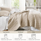 Comfort Spaces King Quilt Set Modern Reversible Diamond Coverlet King Bedding Set Cozy Quilted Winter Layer, All Season Lightweight Soft King Size Quilt, Kienna, Cal King Beige Diamond 3 Piece