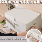 Underbed Storage Box with Lid, Foldable Clothes Organizers, Fabric Bins for Organizing Clothes, Shoes, Blankets, Pillows, 17.7x13.7x9.8Inches, Beige, 2 Pack