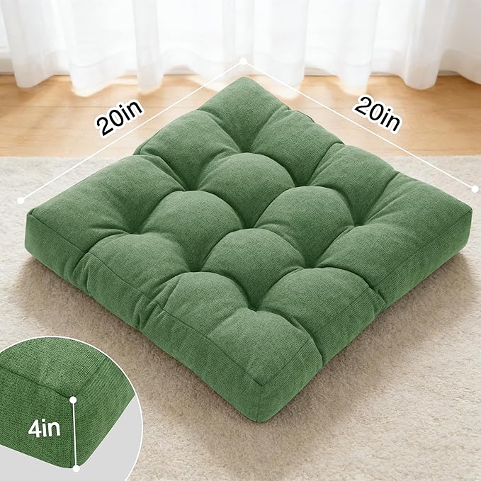Tromlycs Floor Cushions Pillows for Adults Sitting Large Square Seating Pillow Gel Memory Foam 20 x 20 x 4 Inch Green Set of 2