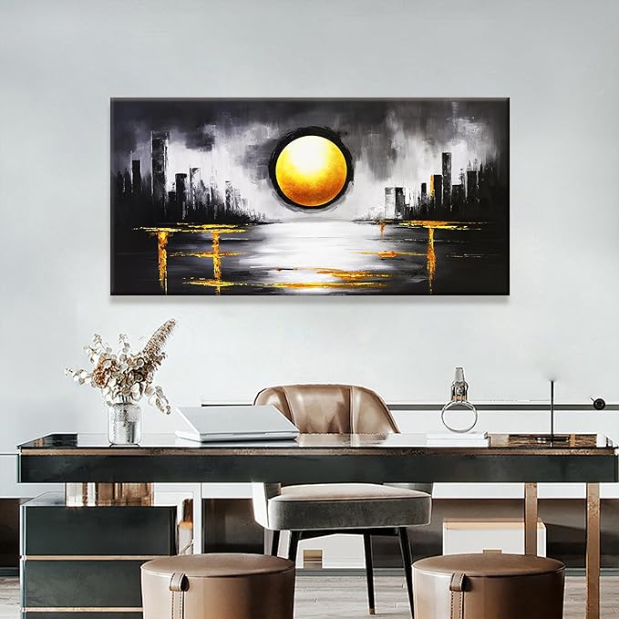 Abstract Black And Gold Wall Art Painting Canvas Art Wall Decor Prints Abstract Wall Decor For Living Room Wall Bedroom Kitchen Office Artwork Ready To Hang 24" × 48"