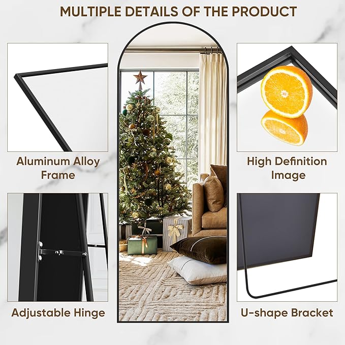Suidia Arched Full Length Mirror, 59"x19" Floor Mirror Freestanding, Floor Standing Full Body Mirror with Stand for Bedroom, Hanging Leaning Mounted for Living Room Cloakroom, Black