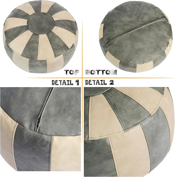 Thgonwid Unstuffed Moroccan Ottoman Pouf Cover, Ottoman Footstool Storage Solution, Bean Bag Chair, Foot Rest, Gray & Mushroom