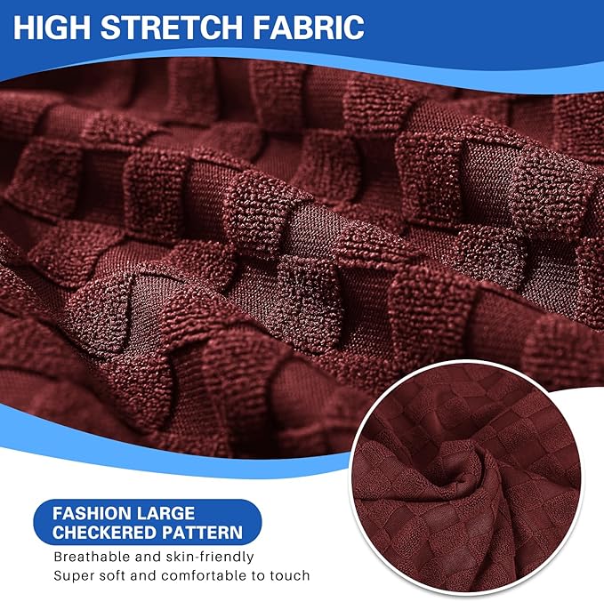 YEMYHOM Stretch Individual Cushion Covers Sofa Chair Seat Cushion Slipcovers Soft Couch Cover Replacement Large Checkered Furniture Protector with Elastic Bottom (1 Pc Cushion Cover, Wine Red)