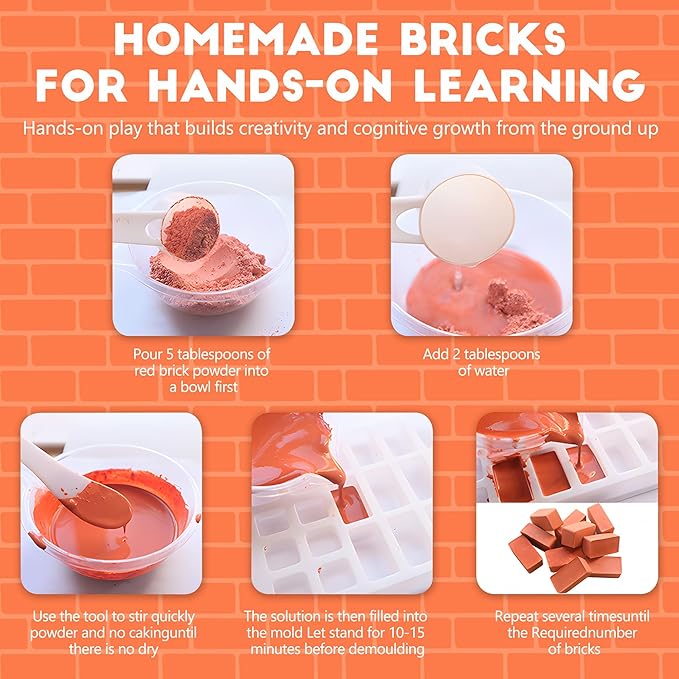 House Building Set for Kids 4+, Mini Brick Construction Kit with Mortar, STEM Architecture Blocks, Reusable DIY Projects, Creative Birthday Gift