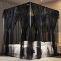 4 Corners Post Princess Curtains Bed Canopy for Girls 8 Panels Curtain- Double Layer Sheer Mesh Canopies Drapes Girls Room Decor (8P-Black/Black, 4P(33"x82") W+4P(43"x82") L/(Queen))