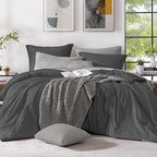 Monbix California King Comforter Set - 7 Pieces Cationic Dyeing Dark Grey Bed in a Bag Cal King Bed Sets with Comforter, Sheets, Pillowcases & Shams, Reversible Bedding Comforters Sets