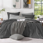 Monbix Full Size Comforter Set, Dark Grey Bedding Comforter for Full Size Bed Set Reversible, Bedding Sets Full 7 Pieces, Cationic Dyeing Bed in a Bag with Comforter, Sheets, Pillowcases & Shams