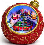 Christmas Village Scene Animated Rotating Train LED Lights Christmas Decorations Music with Volume Adjustment USB/Battery Timer Collectible Buildings Figurines Globe Gifts