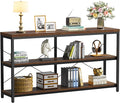 Semoic 3-Tier Industrial Bookshelf, Wide Wood Horizontal Bookcase, Open Large Book Shelf with Metal Frame, Display Rack Shelving Unit, Storage Organizer for Living Room, Bedroom & Study, Brown