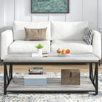 FOLUBAN Coffee Table, Modern Rectangle Living Room Table with Storage Shelf, Rustic Wood and Metal Center Table, Light Grey, 47 Inch
