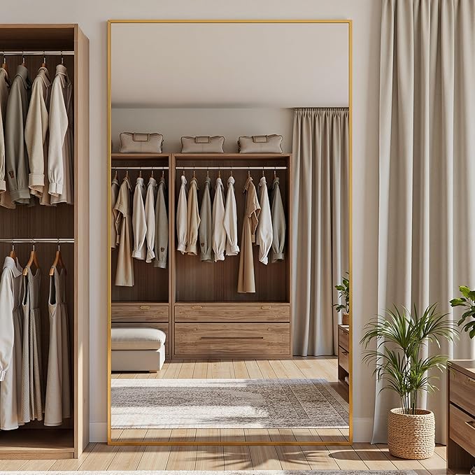 Full Length Mirror, 82"x44" Full Body Mirror, Oversized Floor Mirrors, Leaning Free Standing Mirrors, Hanging Mounted Large Mirrors for Bedroom Dressing Room, Cloakroom, Gold