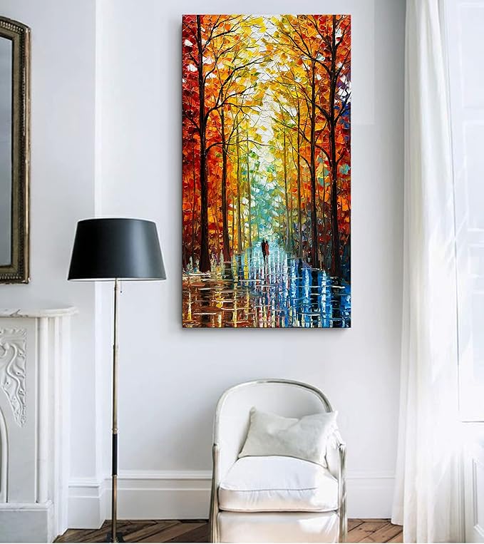 Art Hand-Painted Abstract Oil Painting, 48x24 Inch, Romantic Landscape, Vertical, Unframed, Living Room, Dining Room, Bedroom, Office