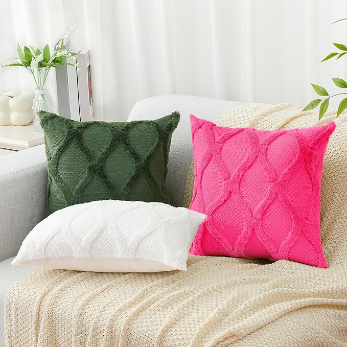 decorUhome Spring Throw Pillow Covers 16x16 Inch Set of 2, Soft Plush Faux Fur Wool Forest Elf Couch Pillow Covers, Decorative Neutral Pillow Cases for Bed Sofa Living Room Home Decor