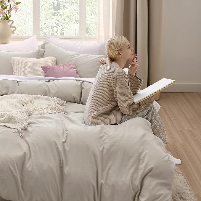 Bedsure California King Duvet Cover - Prewashed Cotton-Like Extra Soft Bedding Set, Includes 1 Cal King Duvet Cover 104x98 Inches with Zipper Closure & 2 Pillow Shams, Linen, Comforter Not Included