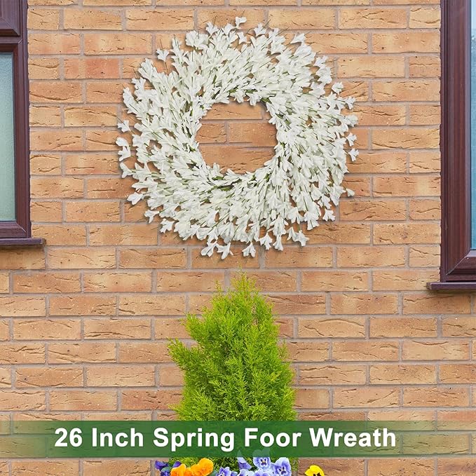 26 Inch Spring Wreaths for Front Door Large Spring Door Wreath Easter Valentines Wild Floral Summer Wreaths Outside All Season for Farmhouse Porch Wall Wedding Living Room Home Decor(White)