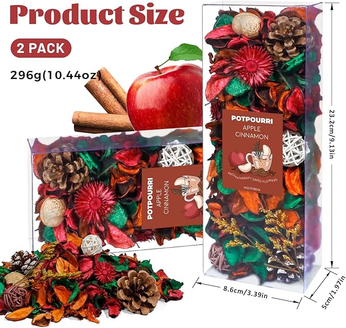 STRN Potpourri Bowl Filler – Cinnamon & Apple Scented Dried Flower Bags, Bowl Vase Filler, Decorative Potpourri for Vase or Bathroom – Long-Lasting Fresh Aroma Gift for Home Decor