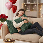 FUTEI Dark Green Decorative Throw Pillow Covers 24x24 Inch Set of 2,Soft Solid Rose Swirl Textured European Cushion Case,Valentine's Day Decor for Couch Living Room