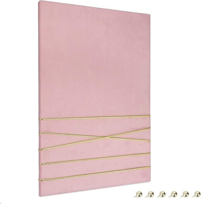 Navaris Fabric Memo Bulletin Board - 20" x 28" Velvet Memory Board for Wall to Display Photo Collages, Pictures, Notes - Includes 6 Push Pins - Pink