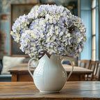 Artificial Flower Fake Silk Hydrangea Heads Bouquet with Stems Bulk for Fall Decoration Table Center Christmas Indoor Outdoor Faux Floral Realistic with Leaves Plants Crafts 8PCS(Blue)