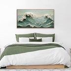 Sea Wave Abstract Wall Art Small Size Modern Green Canvas Wall Art Decor Painting Artwork Abstract Wall Decor Print Picture For Bedroom Office Home Decoration 20" X 40" With Framed