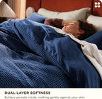 Bedsure Cotton Duvet Cover King - 100% Cotton Waffle Weave Navy Blue Duvet Cover King Size, GentleSoft™ and Breathable Bedding Set for All Season, 3 Pieces, 104"x90"