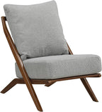Lexicon Modern Accent Chair, Pascal Brown Solid Rubberwood Frame, Woven Chenille Upholstered Armless Chair with Reversible Cushions and Removable Covers, for Living Room, Bedroom and Office, Grey