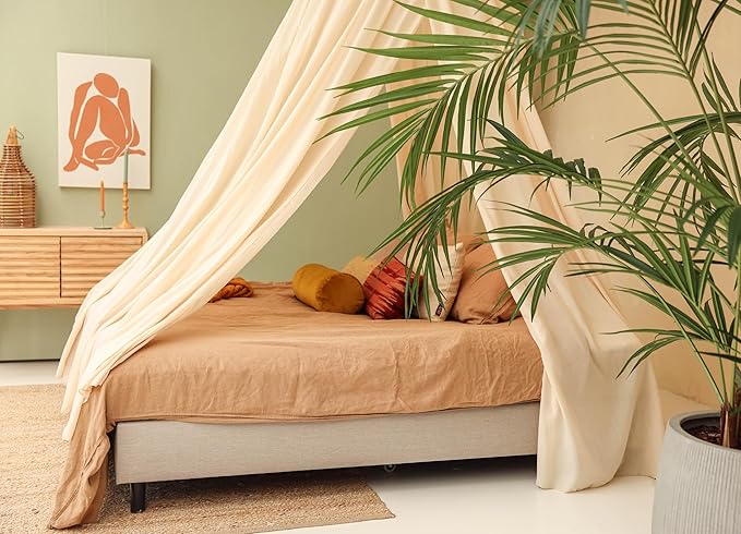 Cream Beige Bed Canopy for Queen and King-Sized Beds | Bedroom Decoration for Teens or Adults | Conical Shape Insect Netting | Mosquito Net in Multiple Colors and Sizes