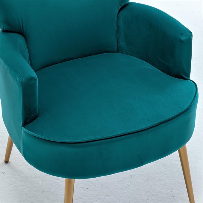 Trendy Velvet Accent Chair with Gold Metal Legs, Upholstered Armchair for Small to Mid-Size Spaces, Modern Living Room, Bedroom, Vanity Desk and Entryway, Greenish Blue