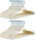 Amazon Basics Slim, Velvet, Non-Slip, Space-Saving Suit Clothes Hangers, Pack of 100, Ivory/Beige
